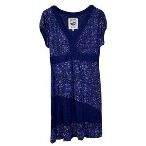 Mantaray Dress Viscose Purple Floral‎ V Neck Comfy Summer Beach Sz 12 US